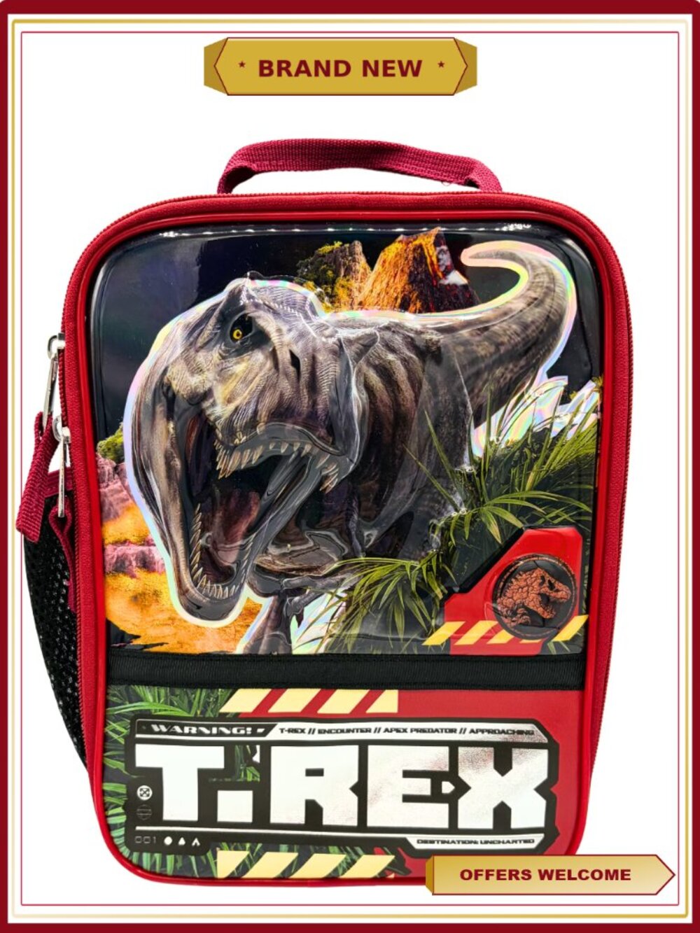 Insulated Lunch Bag with 3D Molded T. Rex Design, Durable